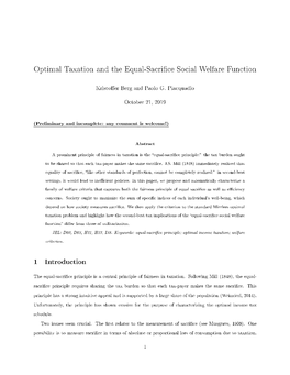 Optimal Taxation and the Equal-Sacrifice Social Welfare