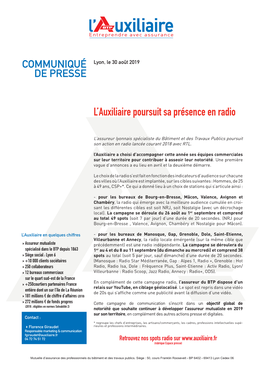 L'auxiliaire Poursuit Sa Présence En Radio