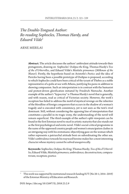 Re-Reading Sophocles, Thomas Hardy, and Eduard Vilde1