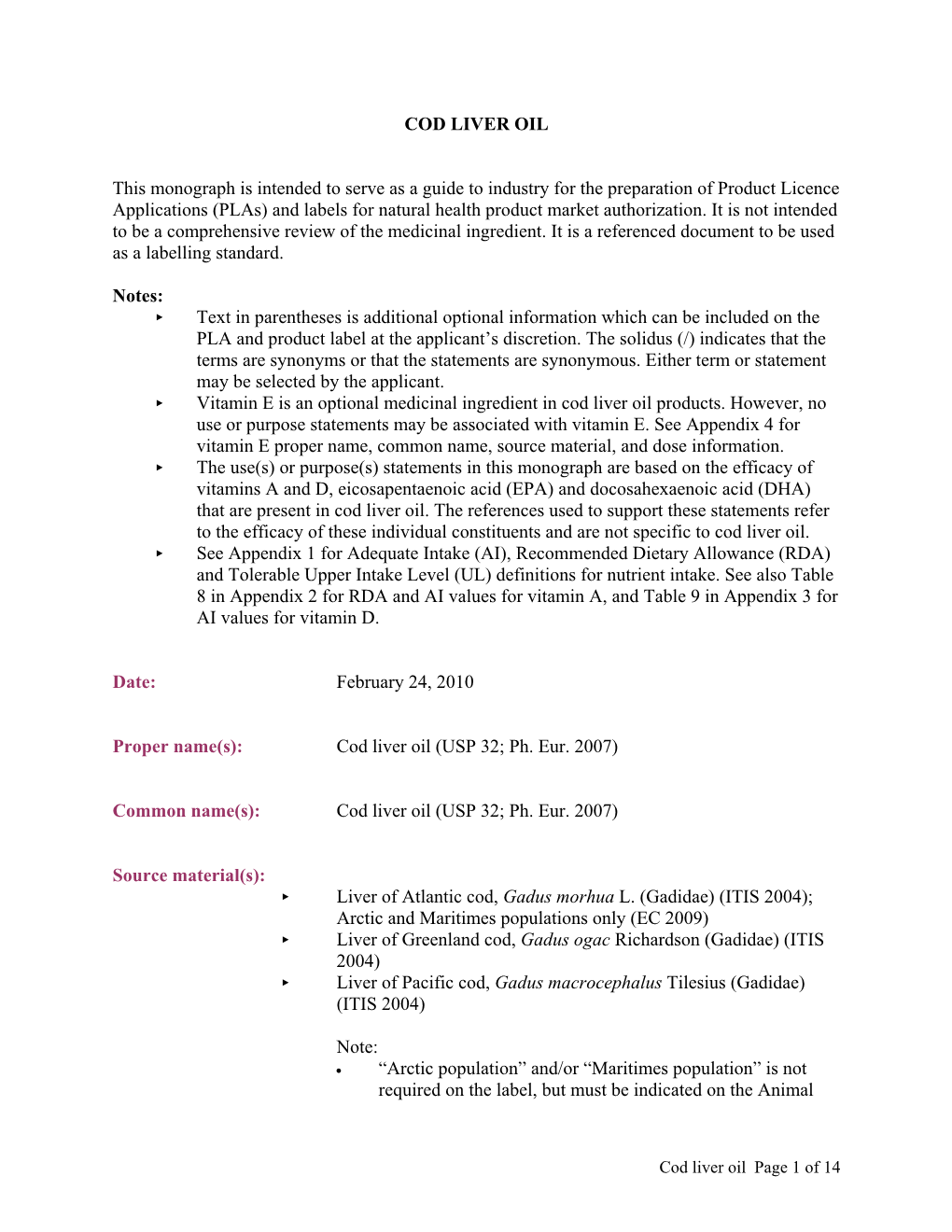 [TEMPLATE for SHORT FORM MONOGRAPHS (Jan 1St 2004)]