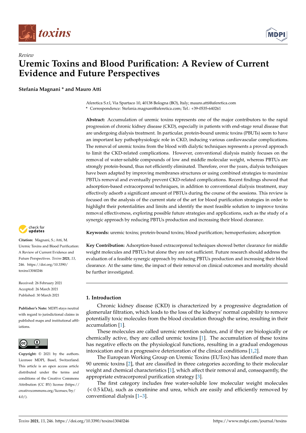 Uremic Toxins and Blood Purification: a Review of Current Evidence and Future Perspectives