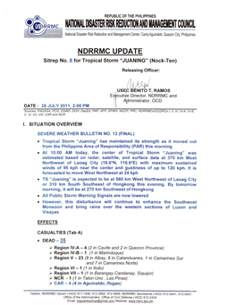 NDRRMC Update Sitrep No. 8 for Tropical Storm JUANING