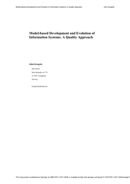Model-Based Development and Evolution of Information Systems: a Quality Approach John Krogstie