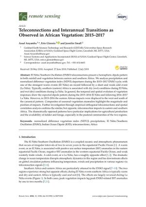 Teleconnections and Interannual Transitions As Observed in African Vegetation: 2015–2017