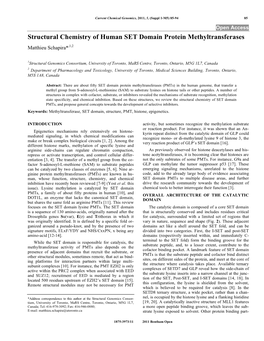 Structural Chemistry of Human SET Domain Protein Methyltransferases Matthieu Schapira*,1,2