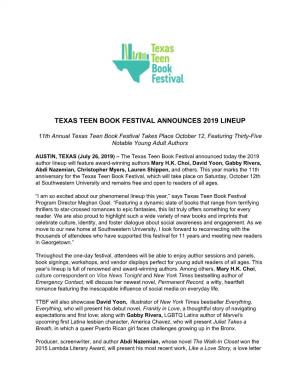 Texas Teen Book Festival Announces 2019 Lineup