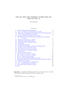 CPSC 303: WHAT the CONDITION NUMBER DOES and DOES NOT TELL US Contents 1. Motivating Examples from Interpolation 2 1.1. an N