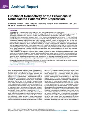Functional Connectivity of the Precuneus in Unmedicated Patients with Depression