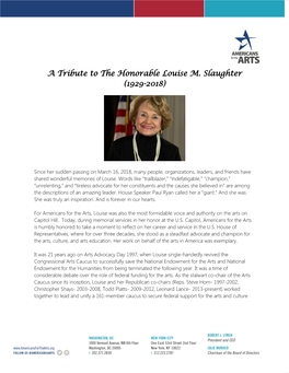 A Tribute to the Honorable Louise M. Slaughter (1929-2018)