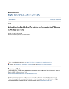 Using High-Fidelity Medical Simulation to Assess Critical Thinking in Medical Students