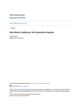 New Music Audiences: the Generative Impulse