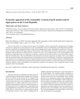 Economic Appraisal of the Commodity Vertical of Pork Market and Its Input Prices in the Czech Republic