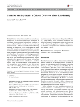 Cannabis and Psychosis: a Critical Overview of the Relationship