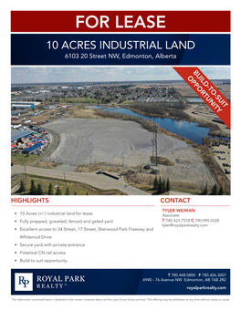FOR LEASE 10 ACRES INDUSTRIAL LAND 6103 20 Street NW, Edmonton, Alberta