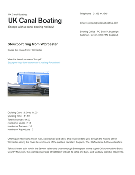 Stourport Ring from Worcester | UK Canal Boating