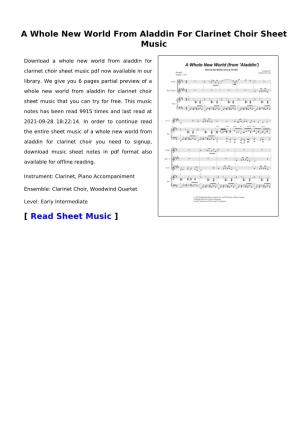 A Whole New World from Aladdin for Clarinet Choir Sheet Music