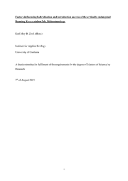 Thesis Submitted in Fulfilment of the Requirements for the Degree of Masters of Science by Research