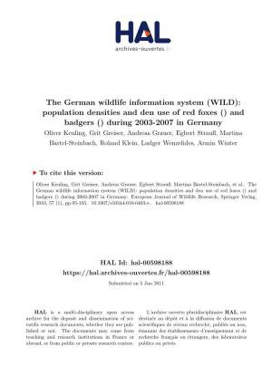 (WILD): Population Densities and Den Use of Red Foxes () and Badgers