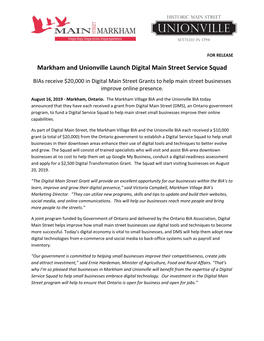 Markham and Unionville Launch Digital Main Street Service Squad