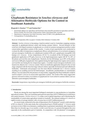Glyphosate Resistance in Sonchus Oleraceus and Alternative Herbicide Options for Its Control in Southeast Australia