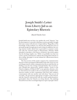 Joseph Smith's Letter from Liberty Jail As an Epistolary Rhetoric