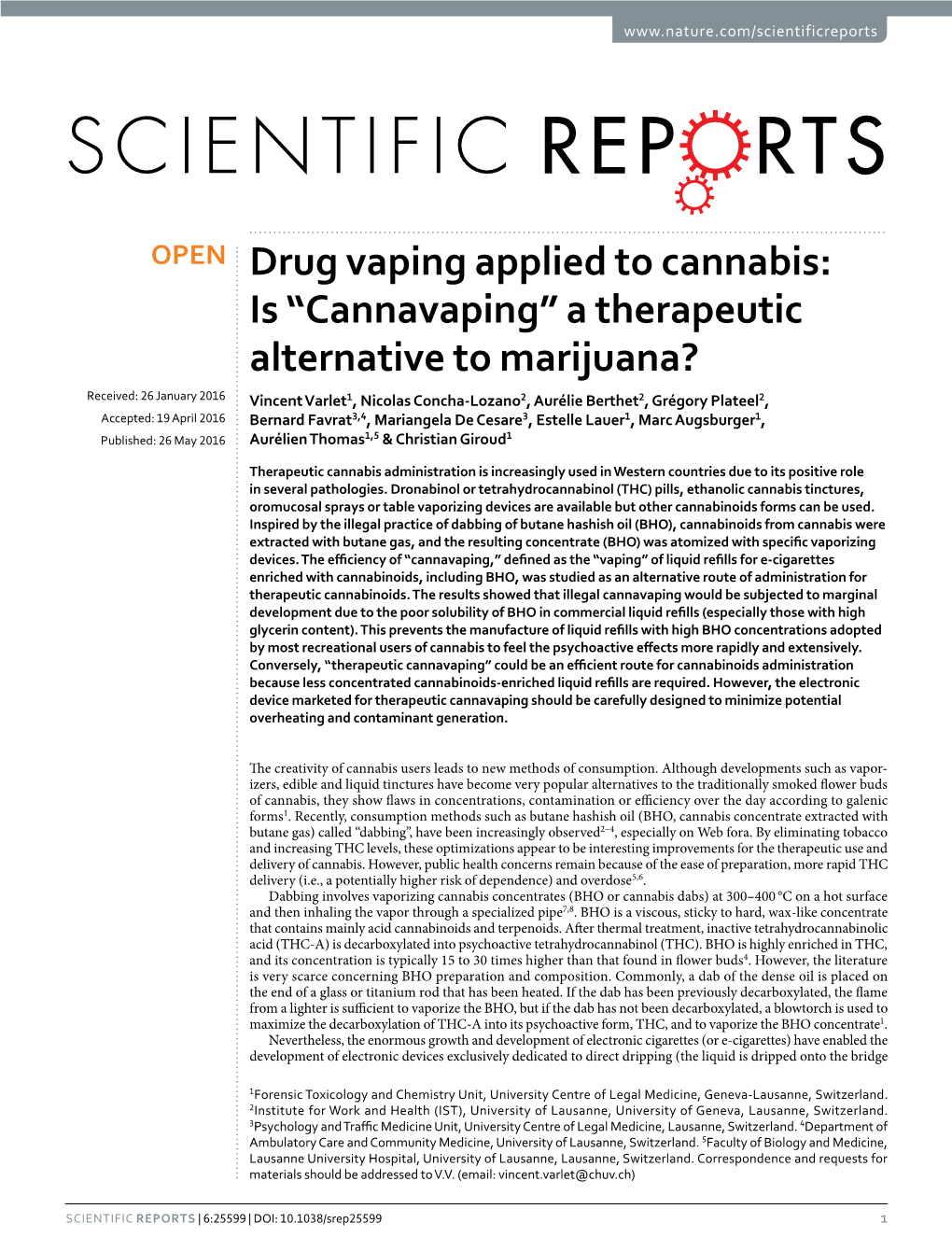 Drug Vaping Applied to Cannabis: Is “Cannavaping”