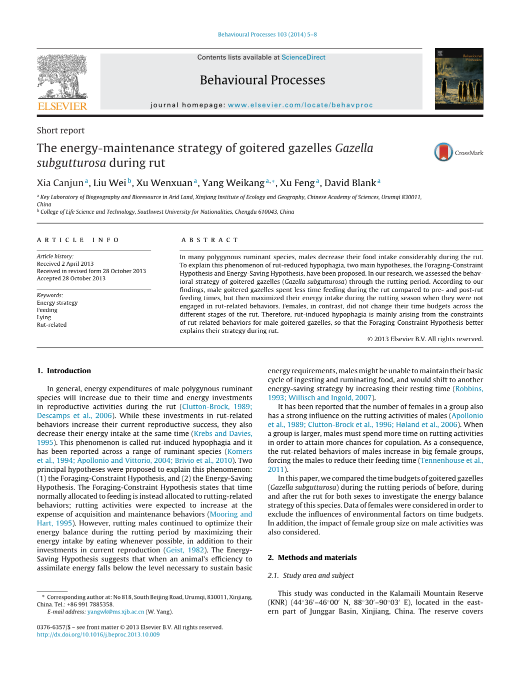 The Energy-Maintenance Strategy of Goitered Gazelles Gazella Subgutturosa During Rut