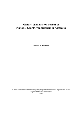 Gender Dynamics on Boards of National Sport Organisations in Australia
