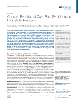 Genome Evolution of Coral Reef Symbionts As Intracellular Residents