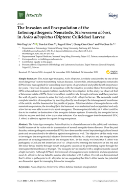 The Invasion and Encapsulation of the Entomopathogenic Nematode, Steinernema Abbasi, in Aedes Albopictus (Diptera: Culicidae) Larvae