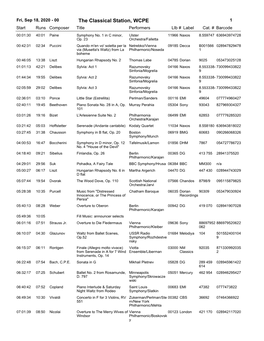 The Classical Station, WCPE 1 Start Runs Composer Title Performerslib # Label Cat