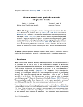 Measure Semantics and Qualitative Semantics for Epistemic Modals*