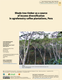 Shade Tree Timber As a Source of Income Diversification in Agroforestry Coffee Plantations, Peru