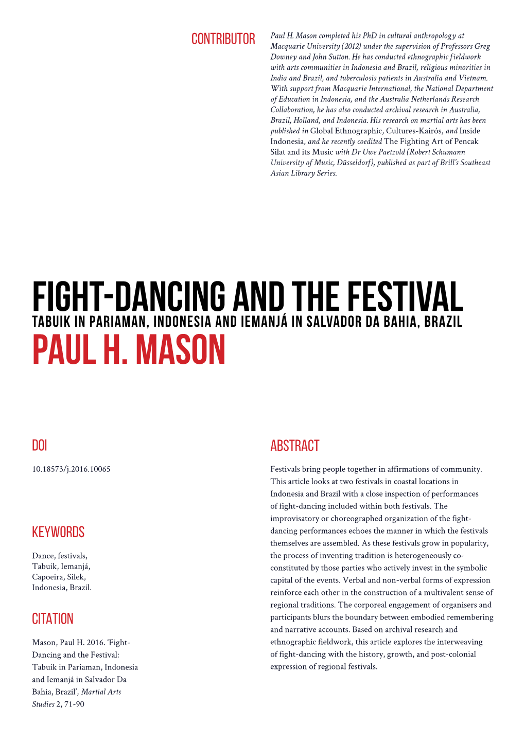 Fight-Dancing and the Festival Paul H. Mason