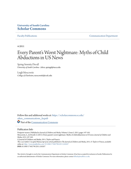Myths of Child Abductions in US News Spring-Serenity Duvall University of South Carolina - Aiken, Springd@Usca.Edu