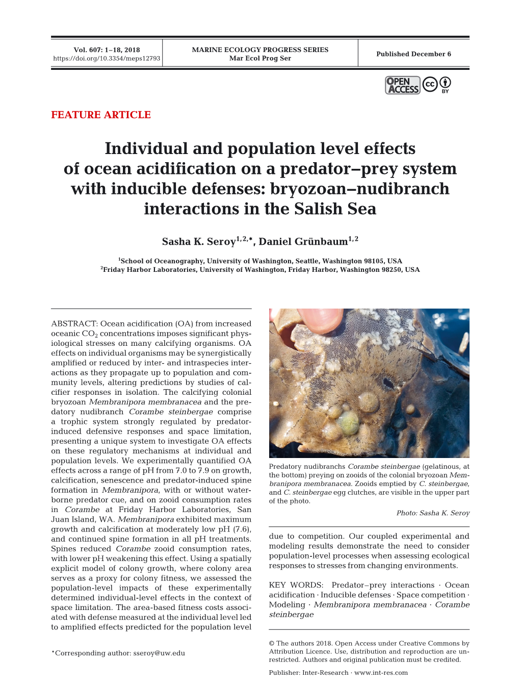Individual and Population Level Effects of Ocean Acidification on a Predator−Prey System with Inducible Defenses: Bryozoan−Nudibranch Interactions in the Salish Sea