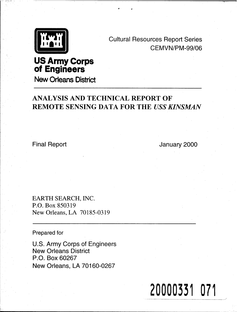 Analysis and Technical Report of Remote Sensing Data for the Uss Kinsman