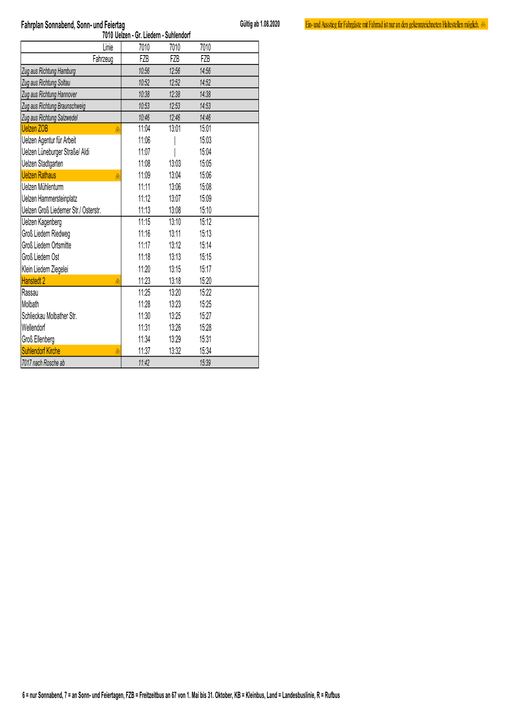 Fahrplan 2020: Freizeitbus Uelzen