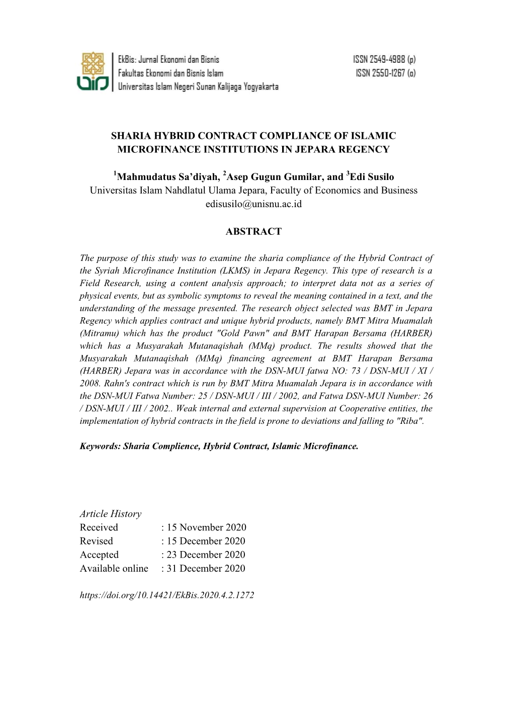 Sharia Hybrid Contract Compliance of Islamic Microfinance Institutions in Jepara Regency