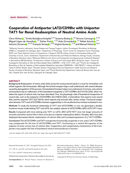 Cooperation of Antiporter LAT2/Cd98hc with Uniporter TAT1 for Renal Reabsorption of Neutral Amino Acids