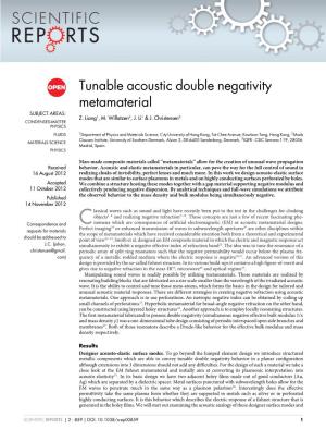 Tunable Acoustic Double Negativity Metamaterial SUBJECT AREAS: Z