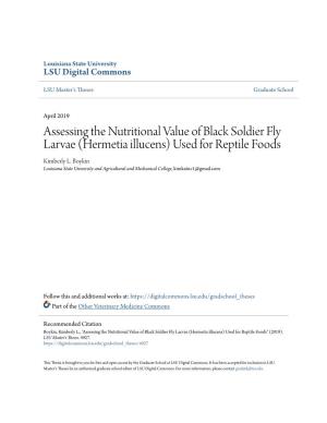 Assessing the Nutritional Value of Black Soldier Fly Larvae (Hermetia Illucens) Used for Reptile Foods Kimberly L