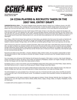 CCHA Players & Recruits in the 2007 NHL Entry Draft Release
