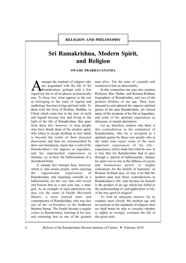 Sri Ramakrishna, Modern Spirit, and Religion