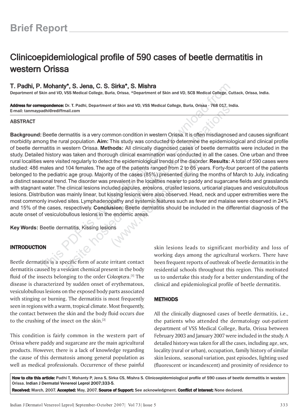 Clinicoepidemiological Profile of 590 Cases of Beetle Dermatitis In