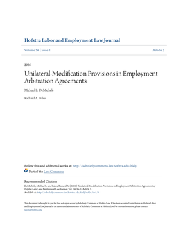 Unilateral-Modification Provisions in Employment Arbitration Agreements Michael L