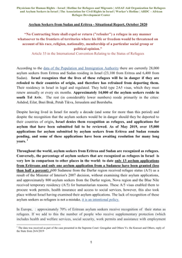 Asylum Seekers from Sudan and Eritrea - Situational Report, October 2020