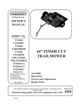 44” Finish Cut Trailmower Owner’S Manual How to Order Repair Parts