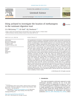 Using Archaeol to Investigate the Location of Methanogens in the Ruminant Digestive Tract