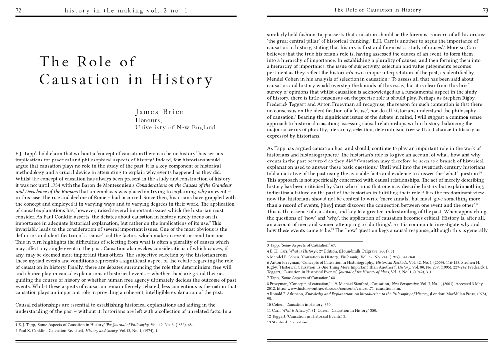 The Role of Causation in History 73